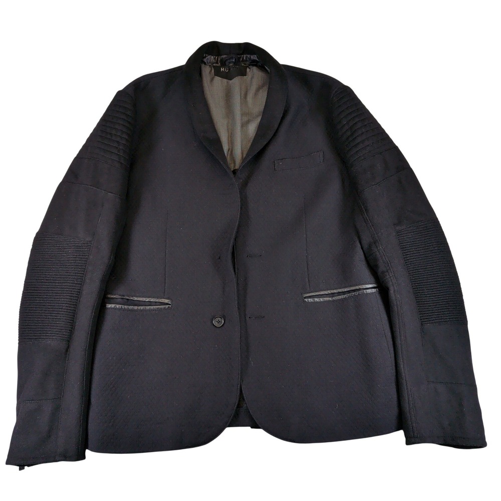 Rogue Mens Black 100% Wool Leather Trim Moto Blazer Jacket Large F4R4259BL FLAW